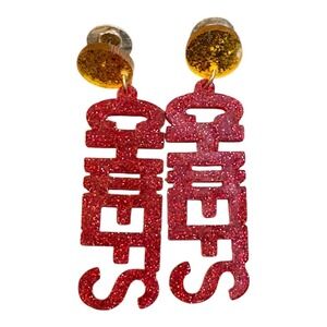 Chiefs Earrings Red Glitter Acrylic Gold Stud Celebrate Party Kansas City New